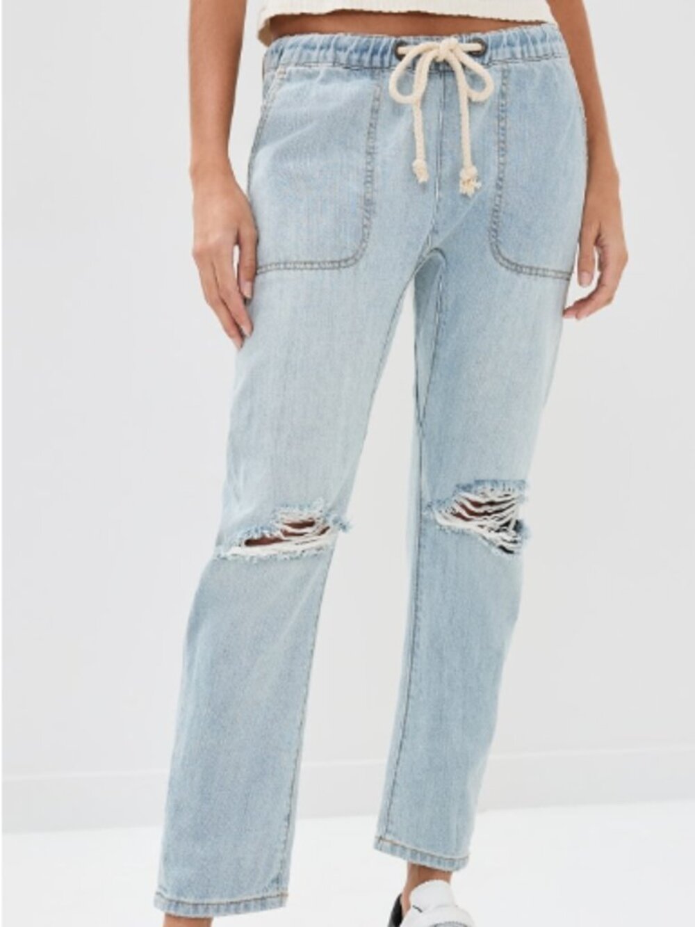 One Teaspoon Shabbies Drawstring Boyfriend Jeans Light Blue Size XL/14